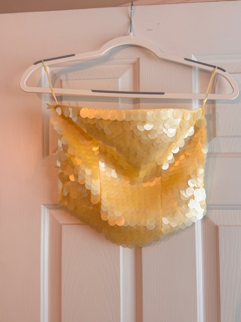 Zara Yellow Sequin Cowl Neck Crop Top